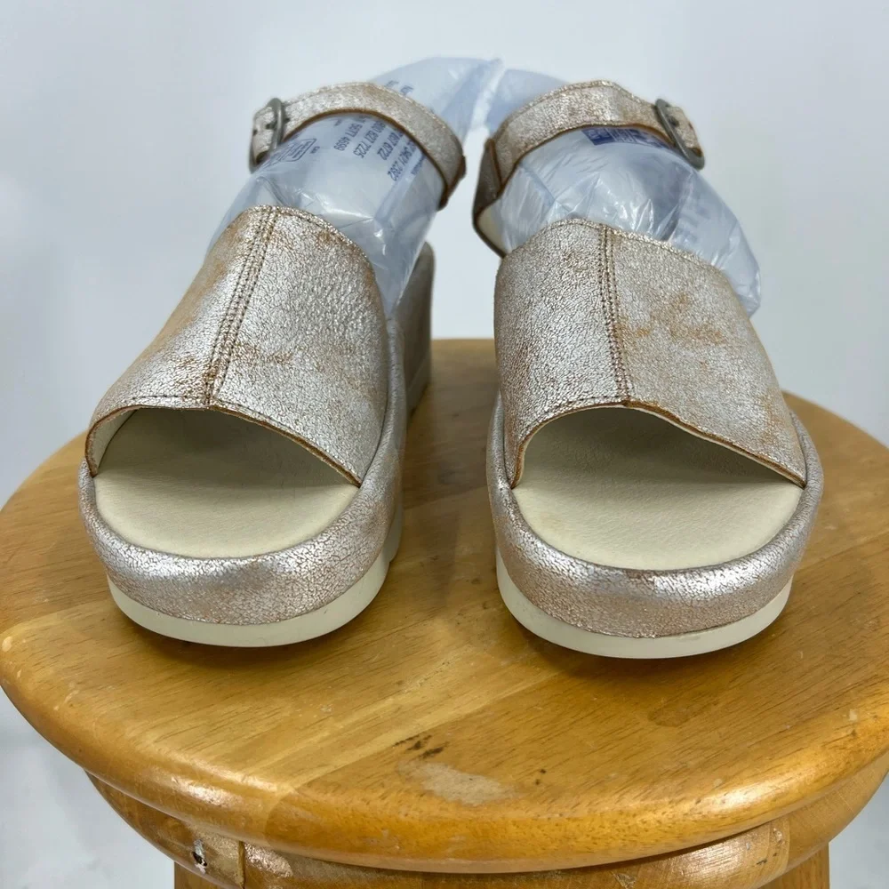 FLY London Bano Platform Wedges Leather Pearl Ankle Strap Buckle 41/9-9.5